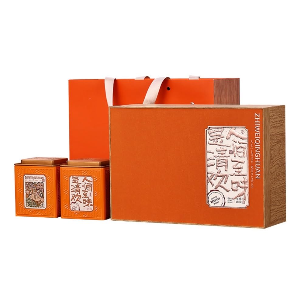 Juego De Té Contenedor de Almacenamiento de té a Granel Lata Cuadrada Lata sellada Lata vacía Juego de té Chino Retro Juego de Caja de Regalo de Lata Doble Tarro para Guardar Té(A)