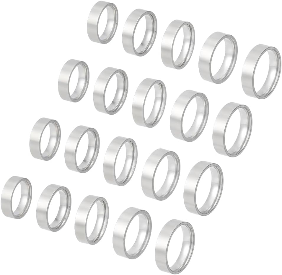UNICRAFTALE 20Pcs Stainless Steel Plain Band Ring 17.3~20.6mm Laser Inscription Blank Finger Rings Metal Wedding Classical Ring for Jewerly Making