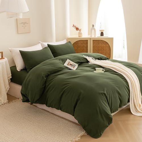 Image of ECOCOTT 3 Pieces Duvet Cover Set Oversized King Size 100% Washed Cotton 1 Duvet Cover with Zipper and 2 Pillowcases, Ultra Soft and Easy Care Breathable Cozy Simple Style Bedding Set (No Comforter)