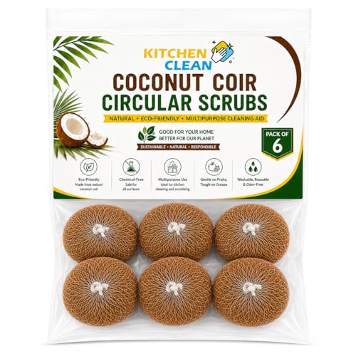 Image of Kitchen Clean Soft Circular Coconut Coir Scrub for Multipurpose Use | Chemical-Free Nariyal Juna | Eco-Friendly Natural Kitchen Scrubber (Pack of 6)