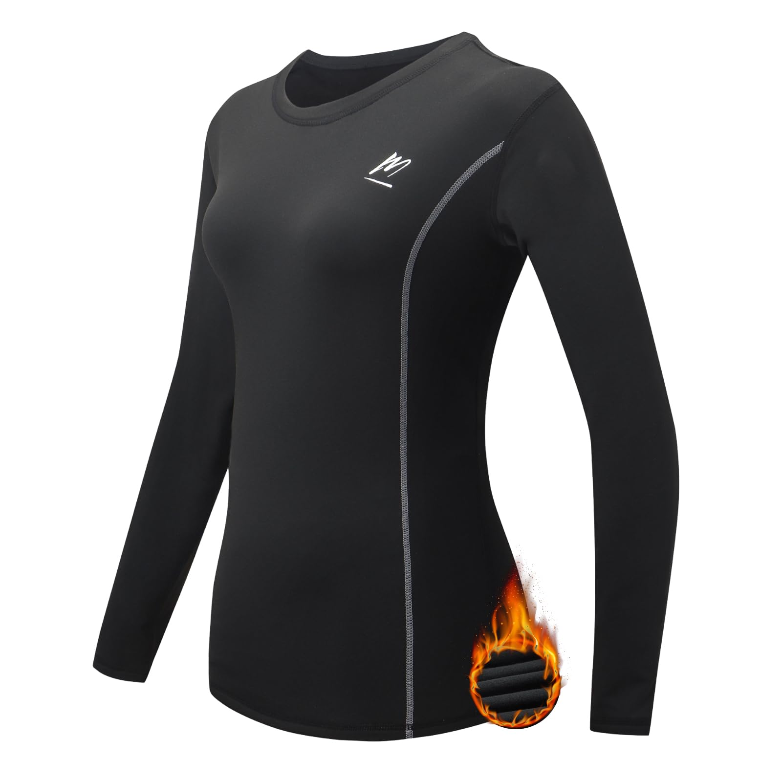 MEETWEE Damska koszulka termiczna, bielizna kompresyjna z długim rękawem Narciarstwo funkcjonalne Thermal Baselayer do oddychania, ciepła i szybkoschnąca, Kolor czarny, L
