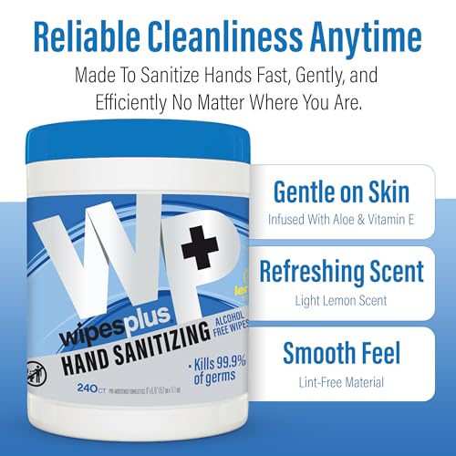 Image of WIPESPLUS Hand Sanitizing Wipes Canister Alcohol Free for Home and Business, 240 Count