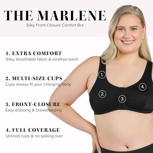 Leading Lady, The Marlene, Front-Closure Bra for Women, Wireless, Full Coverage, Wide Straps, Breathable, Unlined, Silky2