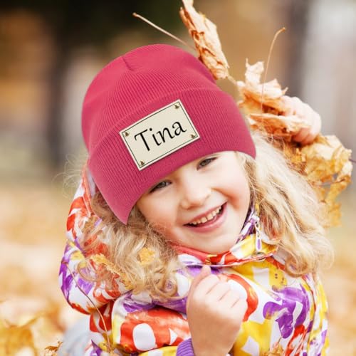 Custom Baby Beanie Hat Personalized Toddler Winter Hat Leather Patch Boys Girls Knit Warm Beanies for Infant, Kids Adults4