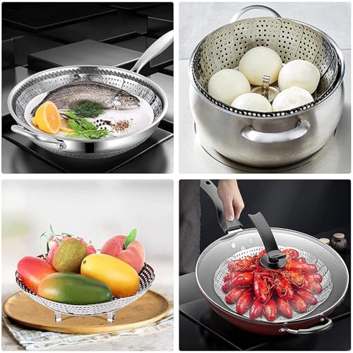 Image of Stainless Steel Steamer Basket for Cooking | Foldable Vegetable Steamer Basket for Momos, Dumplings & Veggies | Expandable Steam Cooker Insert | Dishwasher Safe Kitchen Steaming Basket (Multi)