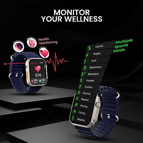 Image of Kratos SW16 Ultra Smartwatch with 1.85 inch Full Touch Display, Bluetooth Calling, Voice Assistant, IP67, 200+ Watch Faces, Multi Sports Modes, Rotating Crown, Metallic Body, Wireless Charging Smart Watch