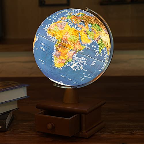 Globes Concave-convexe stéréo 20cm enseignement Boîte de rangement Globe Creative Lumineux Touch Embossé Ornements chinois et anglais bilingue Globe terrestre (Color : Blue)