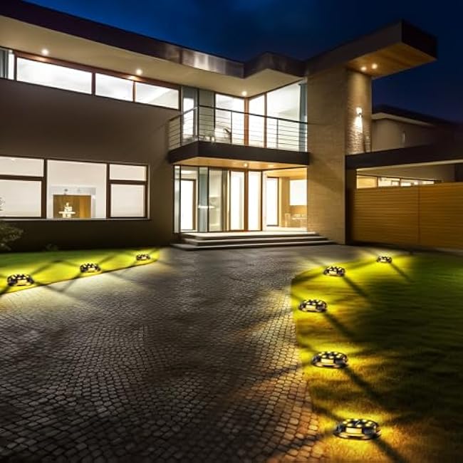 Laliled Swivel Disk Solar Powered Ground Lights, 12 LEDs Waterproof In-ground Non-Slip Landscape Path Lighting for Pathway Garden Lawn Yard Patio Walkway Driveway (12 Pack, Warm White)