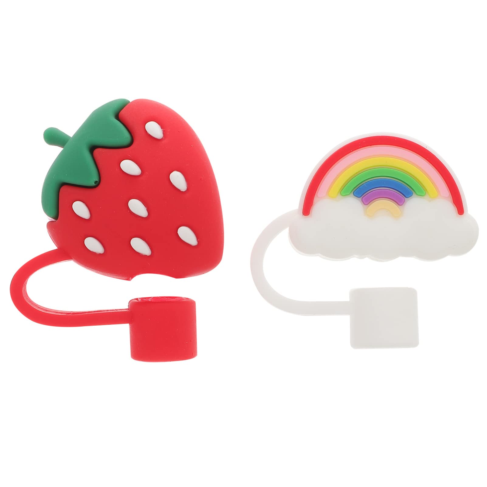 ABOOFAN Silicone Straw Covers Cap 2Pcs Strawberry Straw Tips Cover Cartoon Straw Protector Reusable Drink Straw Caps Tips Lids Rainbow Straw Toppers for 6-8 mm Straw Plug