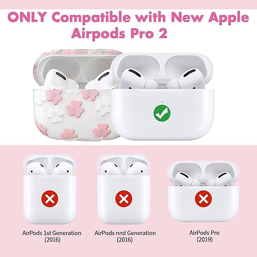Miniatura 2 de MINSCOSE Funda transparente compatible con AirPods 12, bonito diseño de patrón de flores de dibujos animados con llavero floral, funda protectora de