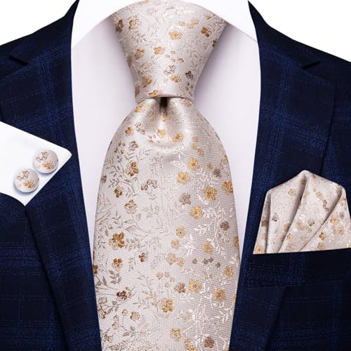 Image of Hi-Tie Mens 70inches Tie Set Extra Long Necktie for Men Cufflinks Handkerchief Big Tall Men Business Wedding