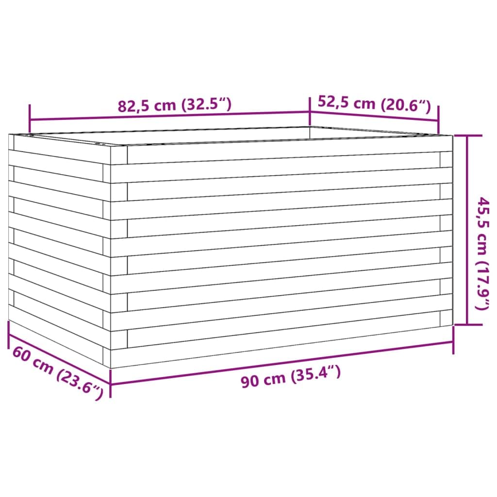 Macetero blanco de pino macizo, 90 x 60 x 45,5 cm, jardinera con suelo abierto para jardín, terraza, balcón, resistente a las heladas, almacenamiento de agua, protección visual, interior y