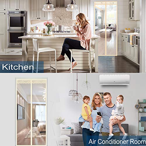 Insulated Door Curtain-Magnetic Thermal Door Cover,Block Draft Out in Winter,Keep Cool in Summer,Hand Free Closure-for Kitchen/Air Conditioner Room/Patio(36 x 82 inch, Beige Transparent Styles)