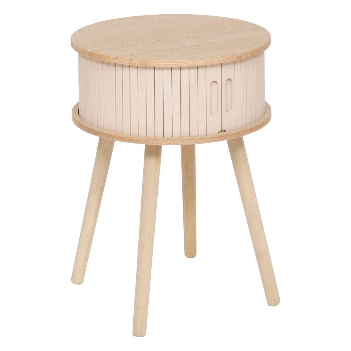 Table d'appoint Table de Chevet 2 Portes Effet Lattes Beige crème H 54 cm - Atmosphera