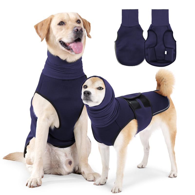 Giacca ansiolitica per cani,Cappotto Calmante per Cani con Strisce Riflessive e Cuffia con Orecchie per il Rumore,copertura ventre del mantello Anti-Ansia,Soccorso per lo Stress XXL
