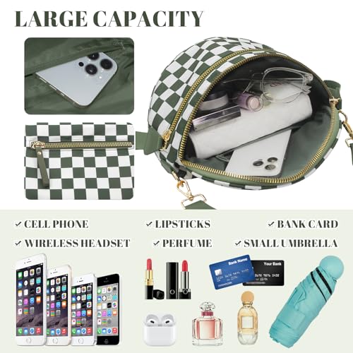 Image of WOOMADA Checkered Crossbody Bag Bum Bag for Women, Fanny Pack Checkered Purse, Belt Bag with Shoulder Strap(Army Green Checkerboard)