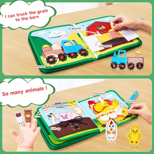 Image of PATPAT Farm Toddler Busy Board, Montessori Toys for Boys Girls 1 2 3 4 Year Old, Educational Quiet Activity Book with Knowledge with Life Skills, Toddlers Travel Toys for Airplane Car