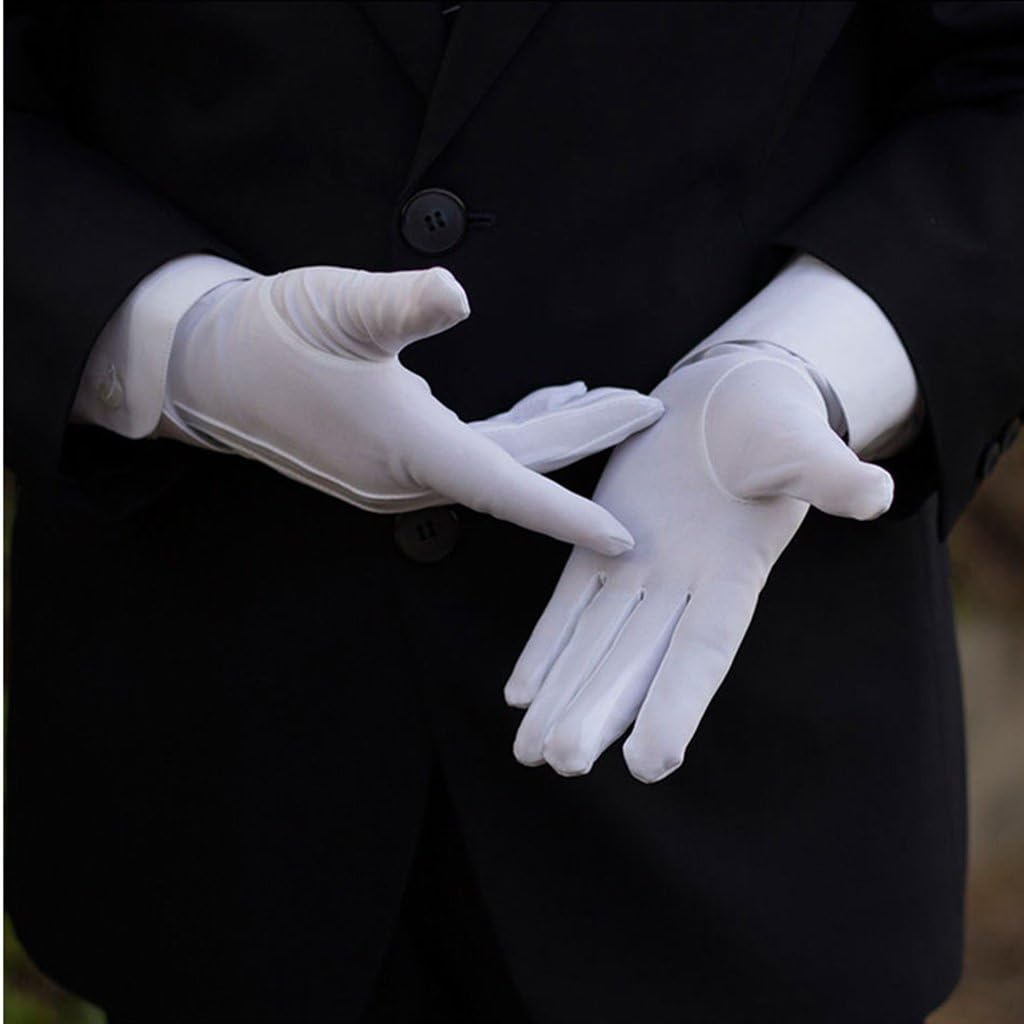 DreamHigh DH 2 Pairs White Cotton/Nylon Marching Gloves, Formal Tuxedo Honor Guard Parade Gloves - Image 5