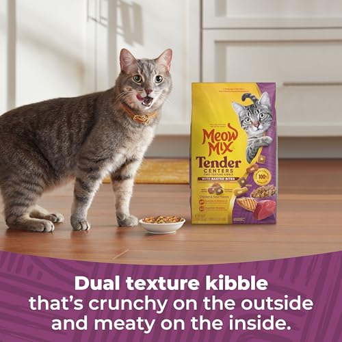 Image of Meow Mix Tender Centers Dry Cat Food with Basted Bites, Chicken & Tuna Flavors, 3 Pound Bag (Pack of 8)