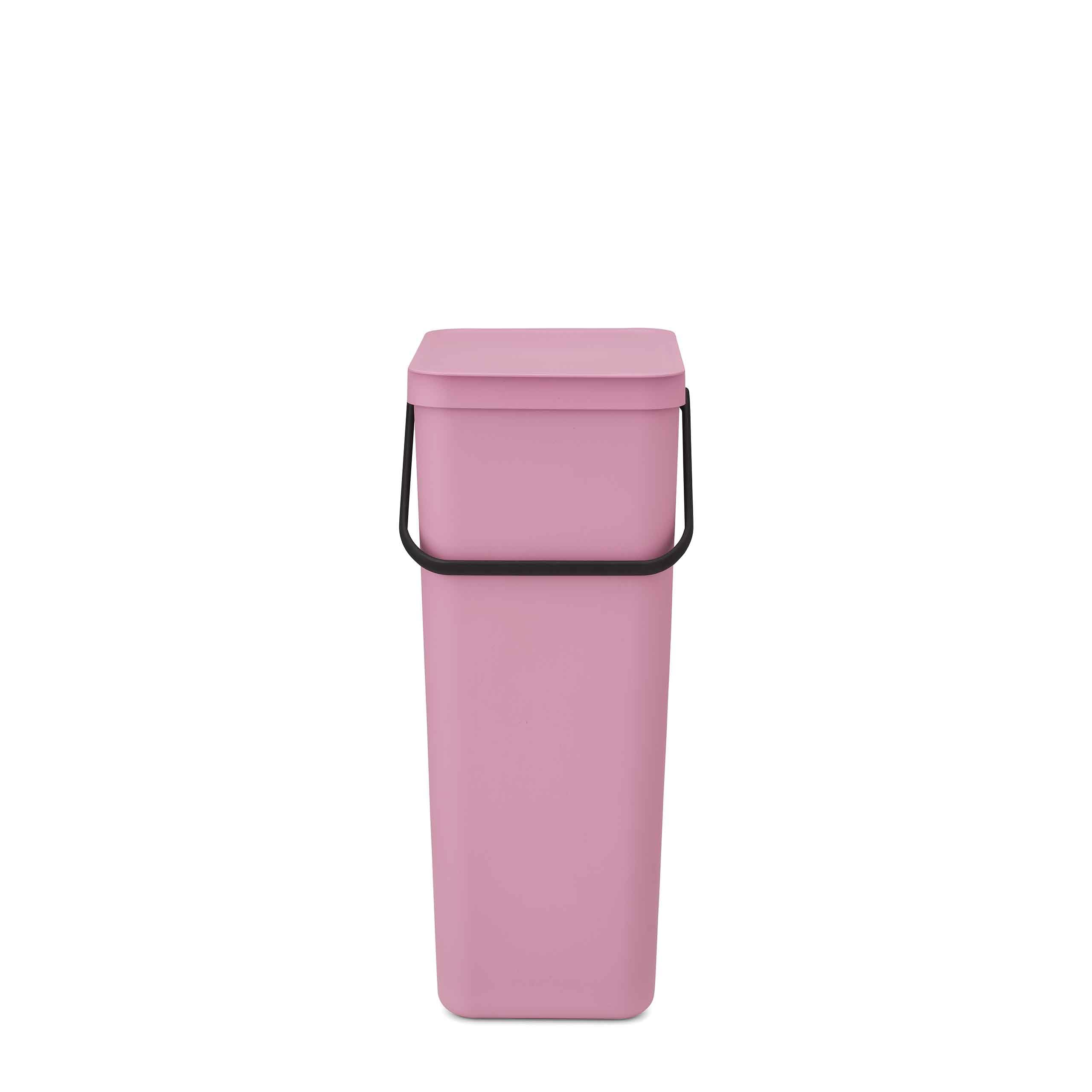 Brabantia Sort & Go Abfalleimer mit Deckel 40 L (Lilac Pink), platzsparender Pfandsammler mit Griff, abnehmbarer, feststellbarer Deckel, leicht zu reinigender großer Mülleimer ohne Ecken und Ränder