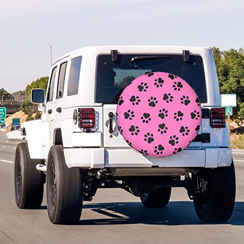 Image of Pink Dog Paw Print Spare Tire Cover Dust-Proof Wheel Tire Cover Fit Trailer, RV, SUV and Many Vehicle 15inch