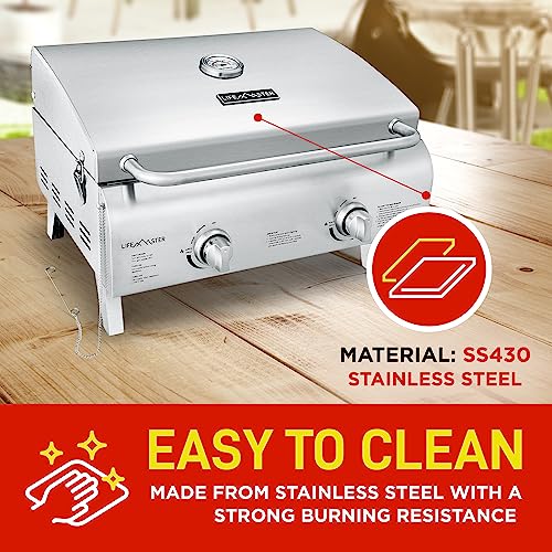 Portable-Stainless-Steel-Gas-Grill-2-Burners-Easy-Clean-Tabletop-BBQ-Propane-Gas-Grill-with-Foldable-Legs-and-Wind-Proof-Lid-for-Camping-and-Outdoor-Silver