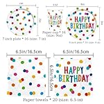 Birthday Plates & Napkins Supplies Tableware Set With 9" & 7" Colorful Dot Paper Plates Cups Plastic Napkins Forks Disposable Dinnerware Happy Birthday Party Decorations - Image 2