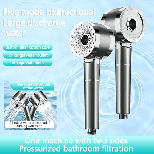 Regadera de mano dual con filtro para agua dura, alto caudal, 4 modos de rociado, 2 en 1, manguera flexible de 59 pulgadas y soporte ajustable, acabado cromado miniatura 5