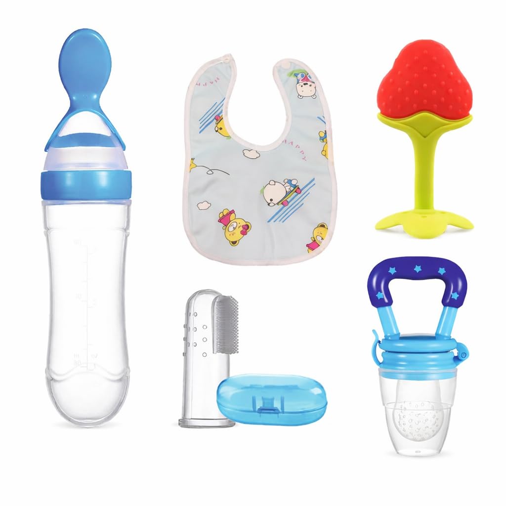 Baby Feeding & Hygiene Combo Set – Spoon Feeder Bottle, Teether, Fruit Feeder, Bib & Finger Brush | Safe, Easy & Hygienic Essentials for Newborns, Infants & Toddlers (Multiple Variants) (BABY-CARE-COMBO-5IN1-001)-image-32