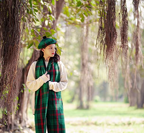 Image of Scottish Tam O' Shanter Hat Tartan Bonnet Pom Pom Wool Flat Cap One Size