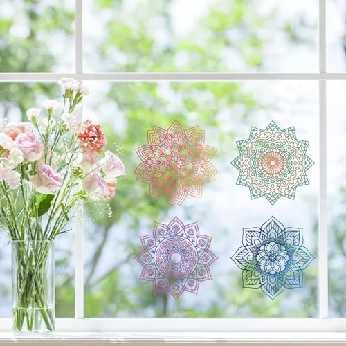 Miniatura 7 de Gorgecraft 4 Pegatina Para Ventana De Mandala Estática Con Flor De La Vida Pegatina Para Puerta Corredera De Cristal Película De Alerta De Vinilo Para Dormitorio Baño Pegatinas Anticolisión Evitar