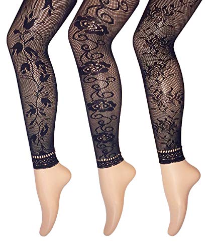 Image of Women High Waist Fishnet Footless Leggings Flower Pattern Footless Tights