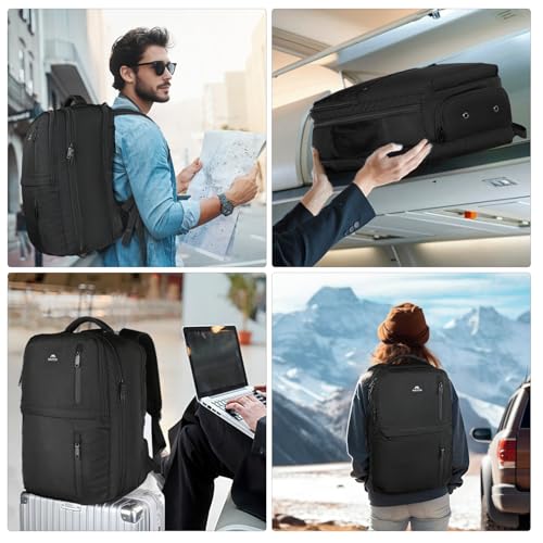 MATEIN Handgepäck Rucksack 55x40x20, Groß Reiserucksack Handgepäck Flugzeug Herren, 44L Laptop Rucksack 18.4 Zoll mit USB Ladeanschluss, Schuhfach, Wasserabweisend Damen für Lufthansa, Schwarz