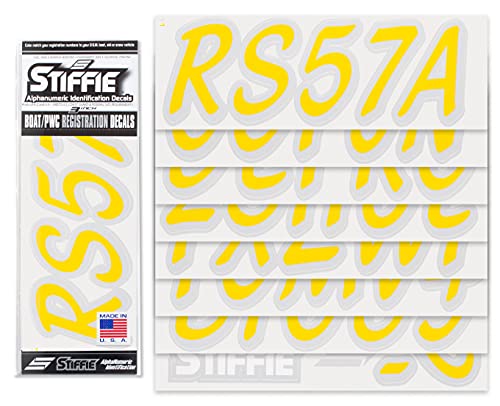 Image of Whipline Solid Yellow /Silver 3 inch Alpha-Numeric Registration Identification Numbers Stickers Decals for Boats & Personal Watercraft