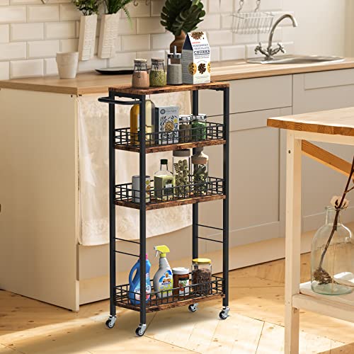 Slim-Storage-Cart-Rolling-Kitchen-Cart-with-Wheels-Narrow-Laundry-Storage-Utility-Cart-4-Tier-Bathroom-Mobile-Shelving-Unit-Organizer-with-Wood-Tabletop-Trolly-Cart-with-Handle-for-Small-Spaces-Brown Slim Storage Cart Rolling Kitchen Cart with Wheels Narrow Laundry Storage Utility Cart 4 Tier Bathroom Mobile Shelving Unit Organizer with Wood Tabletop Trolly Cart with Handle for Small Spaces Brown