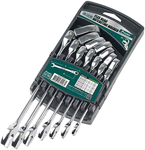 Pro39;sKit 7pcst HW-5907M Flex Head Gear Wrench Set Ratchet Handle Box End Wrench Tools