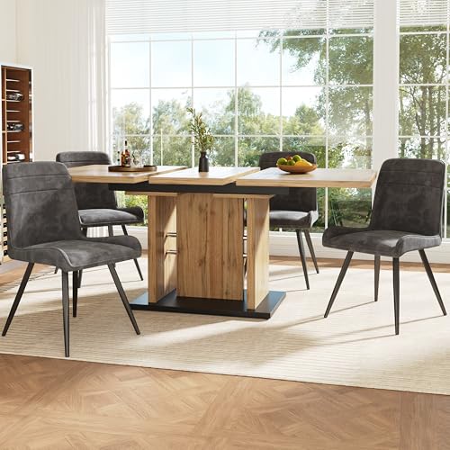 Generisch Juego de mesa de comedor (5 piezas) extensible 119-158,5 × 80 cm, 4 sillas de terciopelo gris oscuro, MDF y metal, para cocina y salón, diseño elegante, resistente, ahorra espacio, fácil de