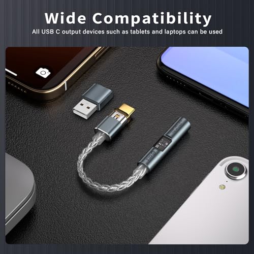 Image of USB C to 3.5mm Audio Adapter with Dual Chip Hi-Res 32bit /384KHz DAC& 24bit /96KHz ADC Dongle Cable Cord,USB C to Aux Dongle HiFi Headphone Jack Adapter with USB A Converter for Type C Devices (Blue)