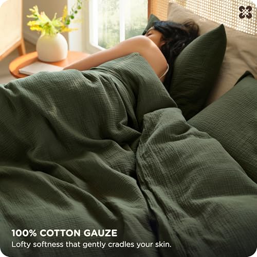 Image of Bedsure PureWoven 100% Cotton Muslin Duvet Cover Queen Size 3-Layer Gauze