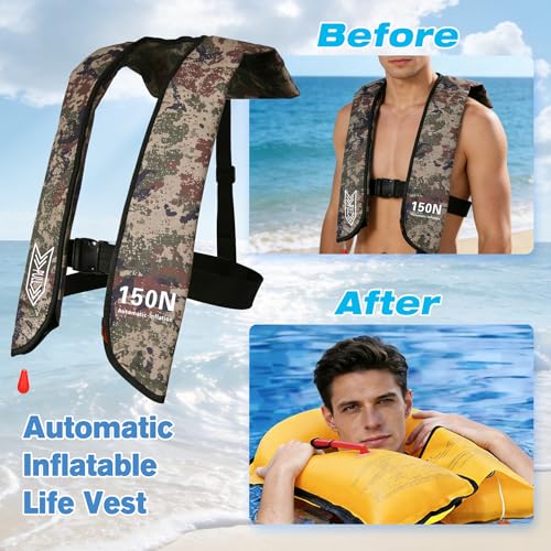 Image of Inflatable Life-Jacket for Adults| Life-Vest with Automatic /Manual Multifunctional Inflation-PFD| Lightweight & Compact Supports up to 300lbs for Kayaking Fishing Boating