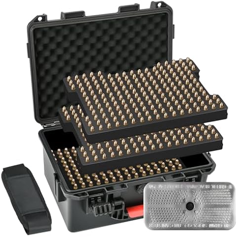 LOTOCASE 9mm Ammo Storage Box with Included Silica Gel Canister - Travel Safe Waterproof Ammo Case for .380 ACP, 9mm.40 S&W.45 ACP, 10mm, 5.7 FN.38 SPL.357 MAG (555 Pistol Round) Cover