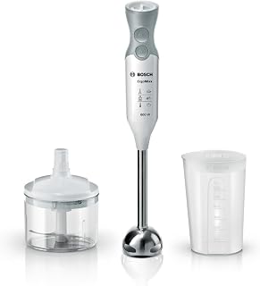 Bosch - Batidora de mano, ErgoMixx, 600 W, QuattroBlade, Picadora, Blanco, MSM66120