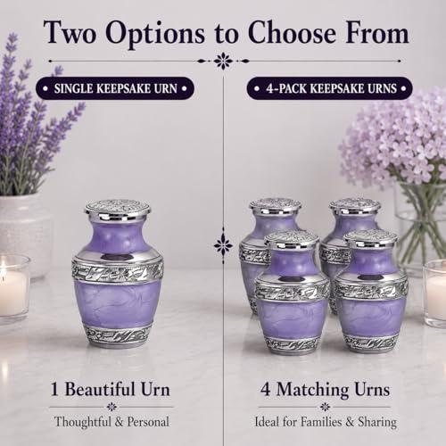 Image of Trupoint Memorials Cremation Urns for Human Ashes, Silver Lining Decorative Burial Urns for Male and Female, Funeral Memorial Urn for Women and Men - Purple with Silver Lining, 4 Keepsakes