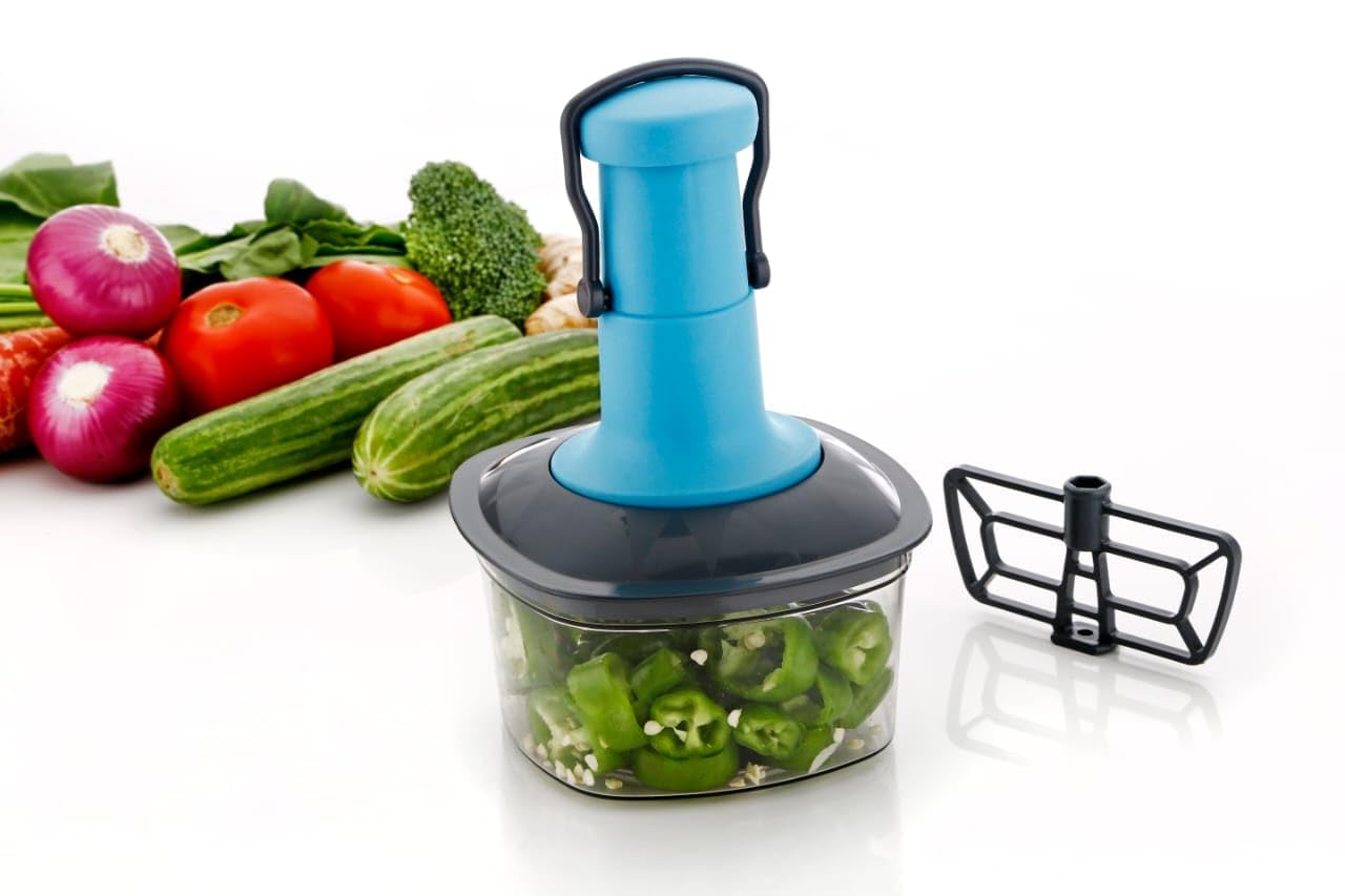 Instant Push Vegetable Chopper, 500 ml, Manual Food Chopper with Sharp Stainless Steel Blades, Easy Press Mechanism, for Onion, Tomato and Vegetables-image-46