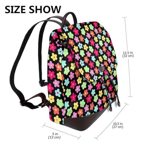 Daisy Colorful Neon Floral Lightweight Daypack Bag Microfiber PU Leather Backpack for Travel Business Commute Gym2