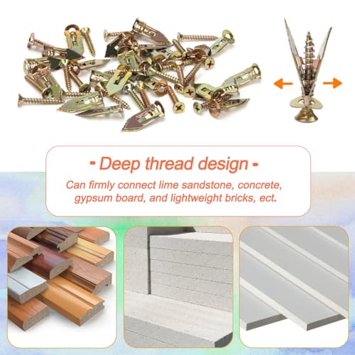 Image of Self Drilling Drywall Anchors and Screws Kit, Heavy Duty Steel Wall Anchors,No Drill or Holes in Wall Mounting Hardware Repair Tools for Pictures and Furniture,TV, Shelf Straps, Cabinets (20, 1.57)