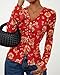 BTFBM Button Down Shirts for Women Fall Fashion 2025 V Neck Long Sleeve Blouse Ruched Mesh Fitted Floral Print Boho Tops(Red, Small)