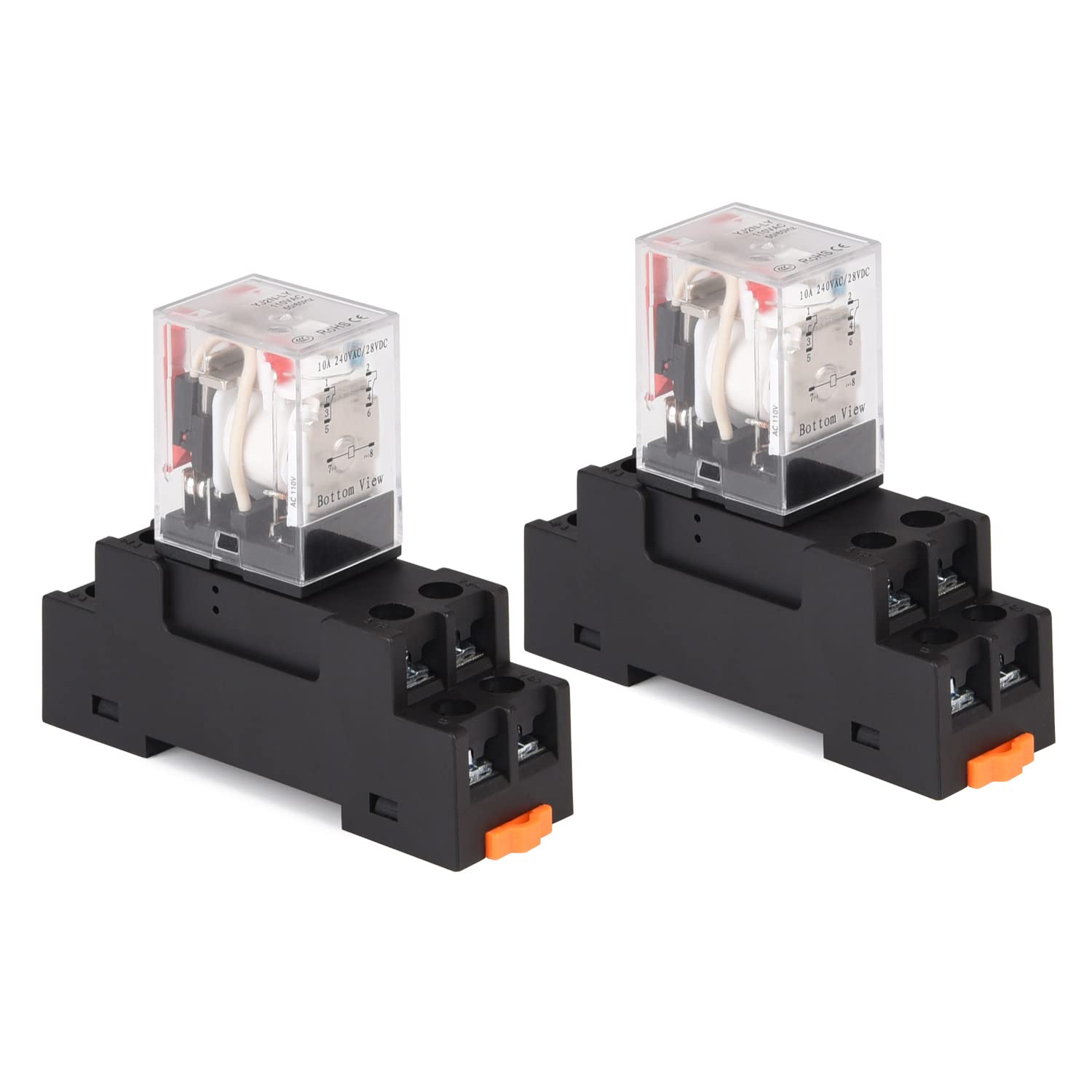 Rele 8 Pines 10a Relé Electromagnético APIELE - 24V CC - 8 Pines 10A - 2NO+2NC - Con Enchufe Y Luz Indicadora Base Enchufe Carril DIN