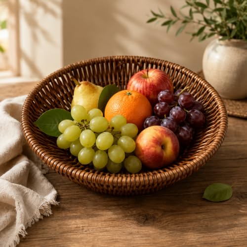 Image of Round Bread & Roti Serving Basket | Restaurant Style Tabletop Bread Basket for Dining Table | Chapati, Bun & Snack Serving Basket for Home, Hotel & Cafe