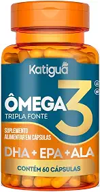 Katiguá, Ômega 3 Tripla Fonte, DHA + EPA + ALA, 1000mg, 60 Cápsulas Soft Gel • 15 doses, Laranja
